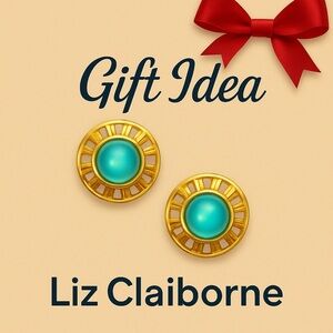 Liz Claiborne Gold Blue Round Clip-On Earrings One Size 1.5 inch
